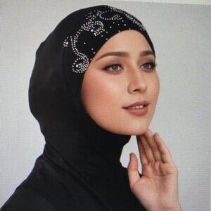 Black with Rhinestone Decoration Ninja Hijab